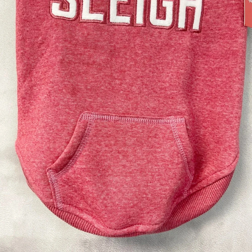 Reddy Sleigh Pet Hoodie Dog Size L Red Heathered Fleece Warm Holiday Minimalist